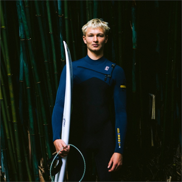 2025 C-Skins Mens NuWave Session 4/3mm Chest Zip Wetsuit C-NSE43MCZ - Black / Bluestone X / Saffron